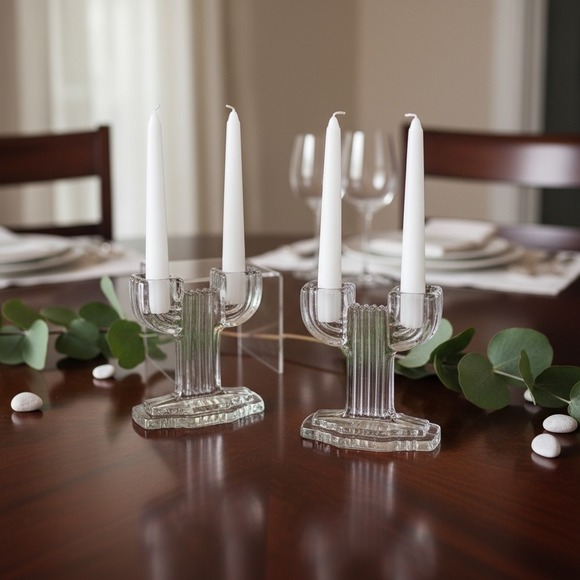 Other - Vintage Clear Ribbed Glass Saguaro Cactus Taper Candle‎ Holders Set of 2